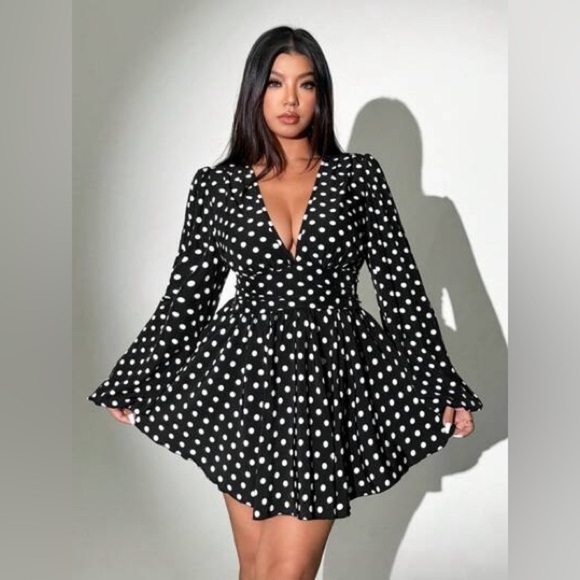 Adelyn Rae Elegant Black Polka Dot Dress small - Picture 1 of 14